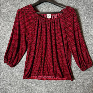 Anne Klein Women's Red Geometric Print Blouse - Size Medium Petite (MP)